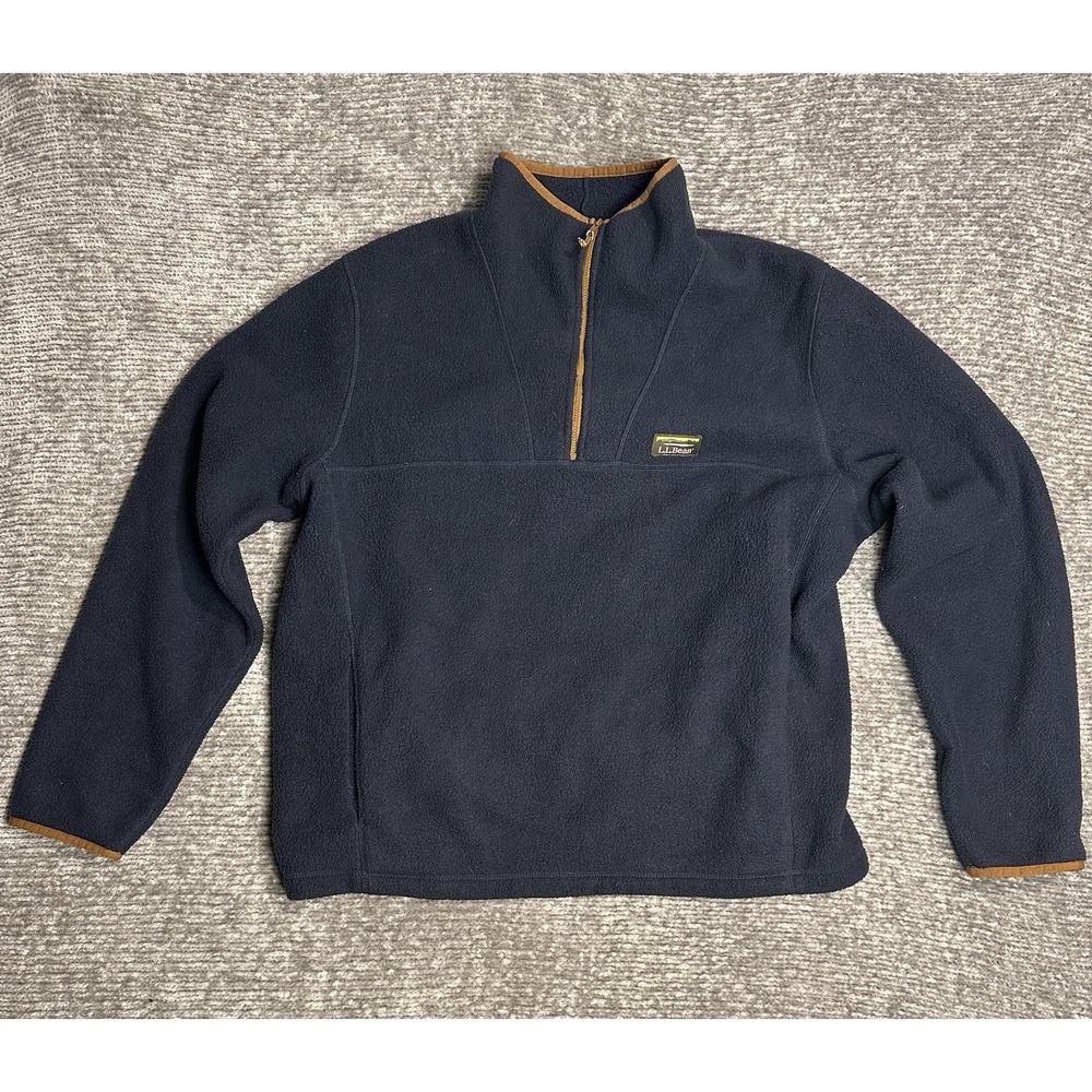 L.L. Bean Fleece Pullover Mens XL Quarter Zip Navy Blue Outdoor Sweater Jacket